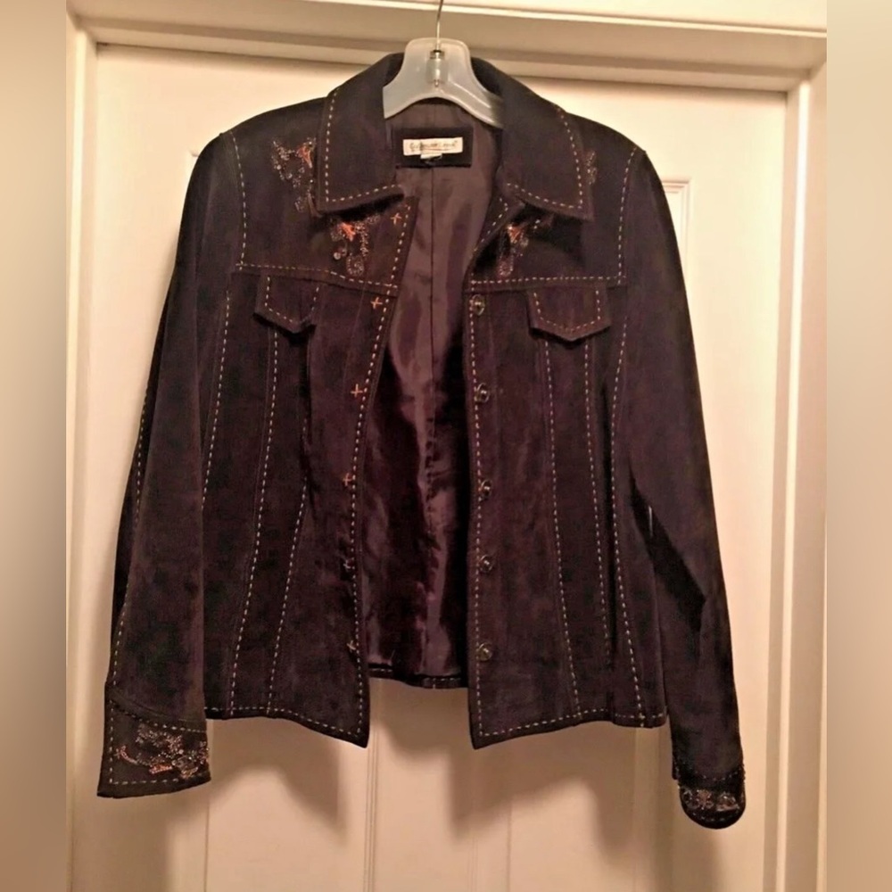 Coldwater Creek Brown Suede Leather Jacket BEADED & Embroidered - Women's Size M